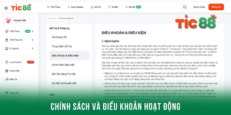 Tic88 có quy định chính sách hoạt động rõ ràng, cụ thể